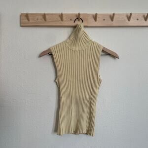 Cable & Gauge Y2K Petite Silk blend ribbed sleeveless turtleneck top - Womens L
